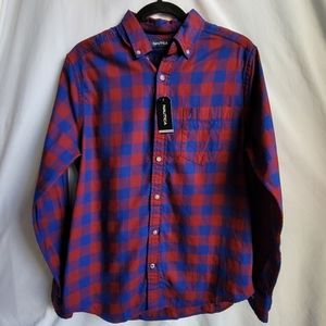 NWT NAUTICA Flannel red & blue button down size S